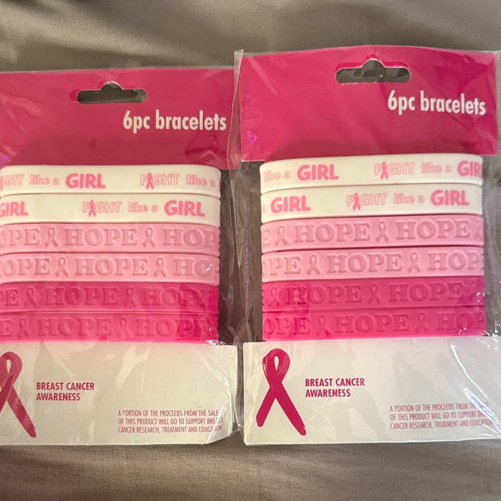 Hope & Fight Breast Cancer Awareness Bracelets - Pink and White -  set of two